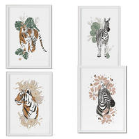 POSTER Set mit 4 Tiger ZebraKlinge, Blumen und Pflanzen aus dem Dschungel A3 Rahmenlos - Klar, Papier (29.7/3cm) - Nacnic