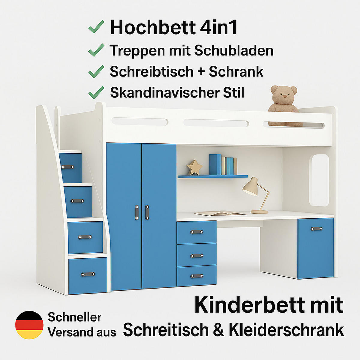 KINDERBETT Zuzia plus blau - Blau, Holzwerkstoff - roe furniture