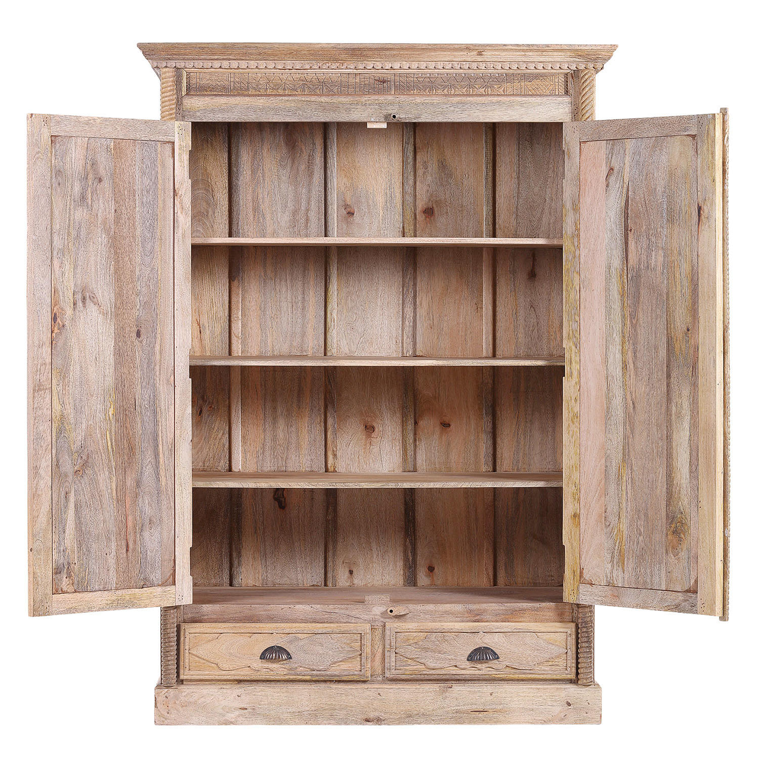 GARDEROBENSCHRANK - Mango massiv - Braun, Holz (130/184/52cm) - home24