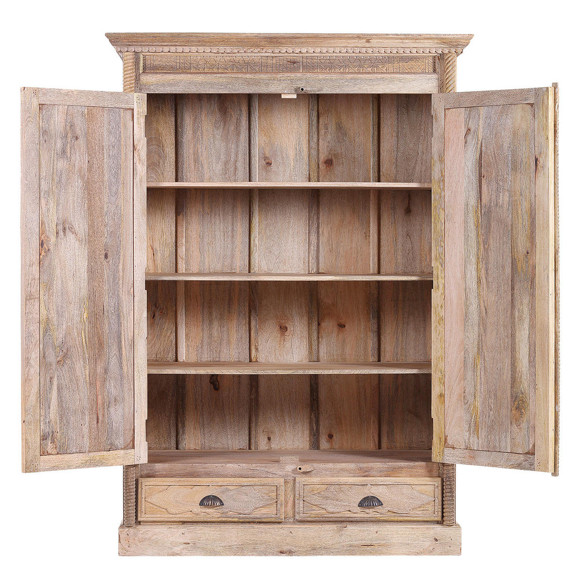 GARDEROBENSCHRANK - Mango massiv - Braun, Holz (130/184/52cm) - home24