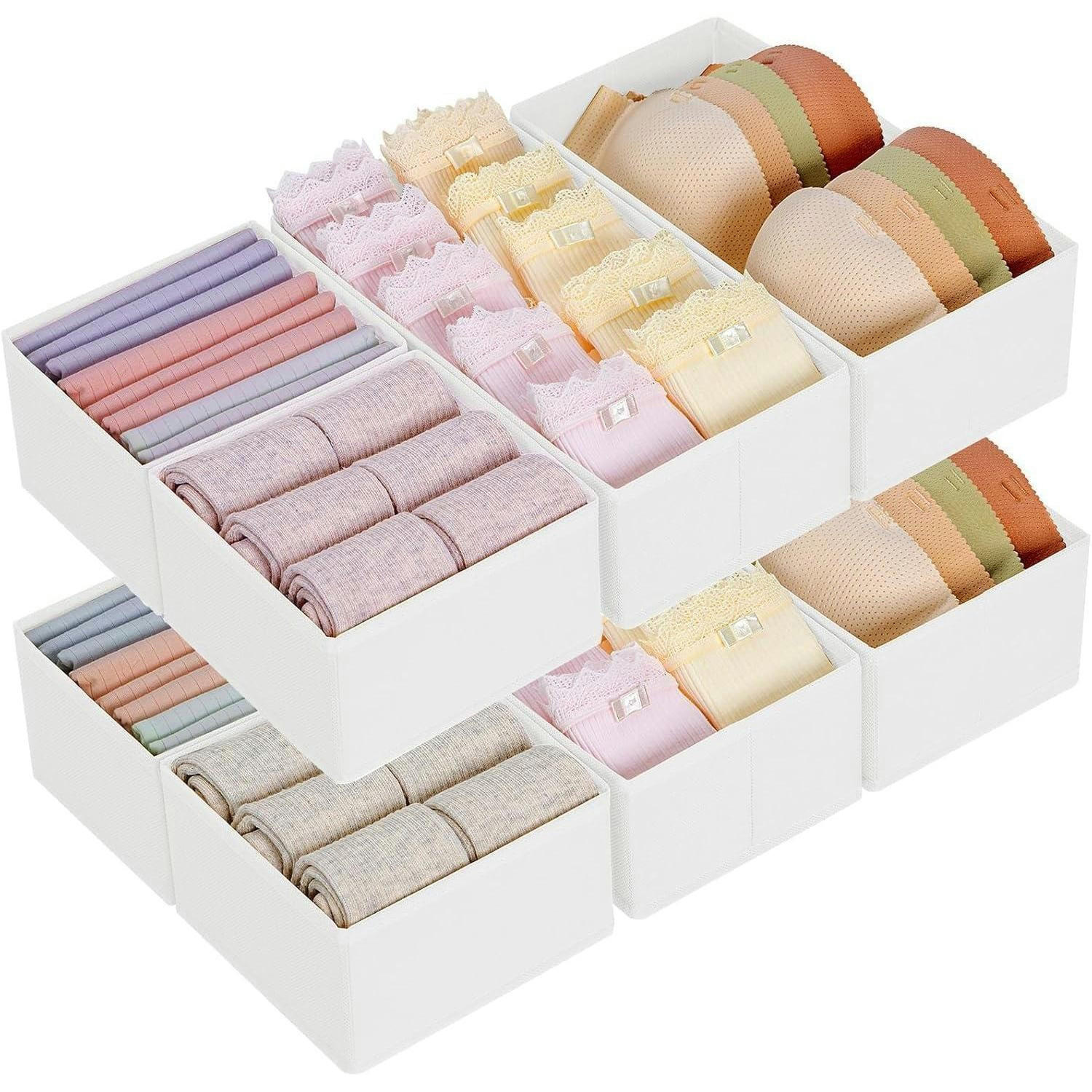 SCHUBLADEN Organizer 8-teiliges Set Weiß - Multicolor, Textil (15/9/30cm)