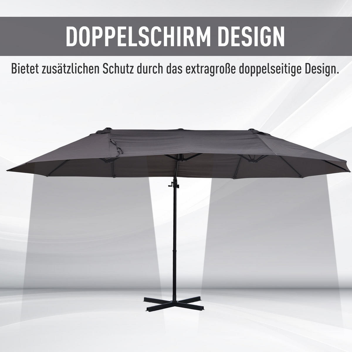 DOPPELSONNENSCHIRM aus Metall 440x270x250 cm in Dunkelgrau mit Handkurbel - Dunkelgrau, Metall (270/440cm) - Modfu