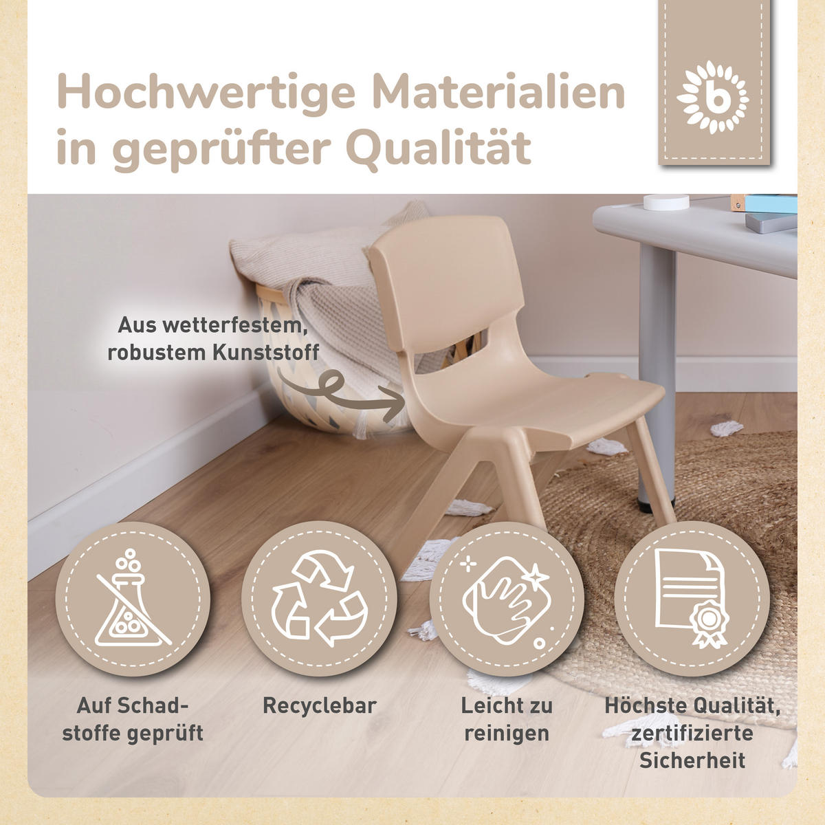 KINDERSTUHL ab 1 jahr bis 80 kg belastbar stapelbar drinnen draußen gartenstuhl kinder-stuhl kinderzimmer klapp - Gelb, Kunststoff (34/51.5/36cm) - Bieco Spielwaren