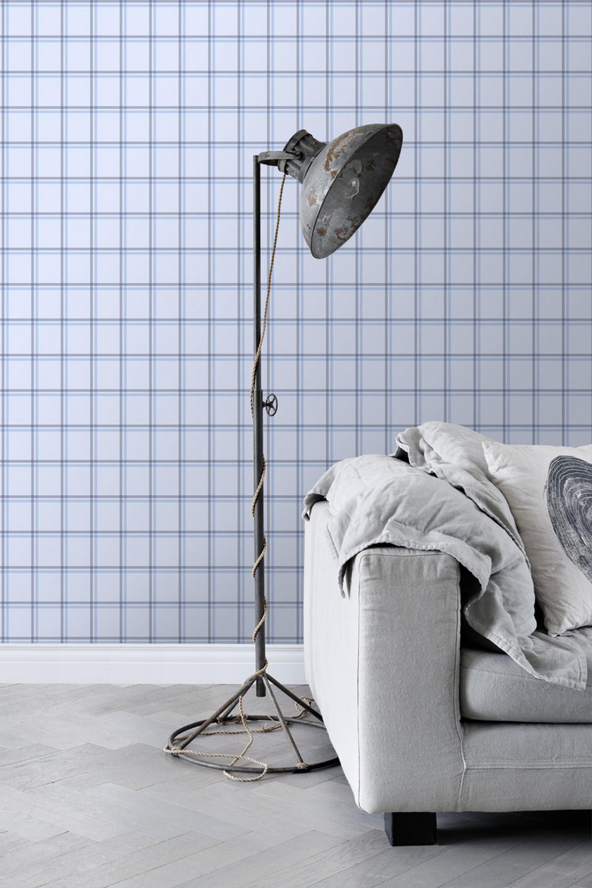 TAPETE Karomuster 53 cm x 10.05 m - Blau, Papier (53/0.1cm) - ESTAhome