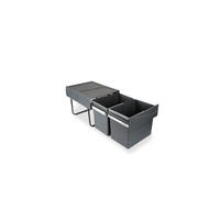 RECYCLINGBEHÄLTER für Küche, 2 x 15 L, Bodenbefestigung und Handauszug - Anthrazit, Kunststoff (34.2/31/46.9cm) - EMUCA