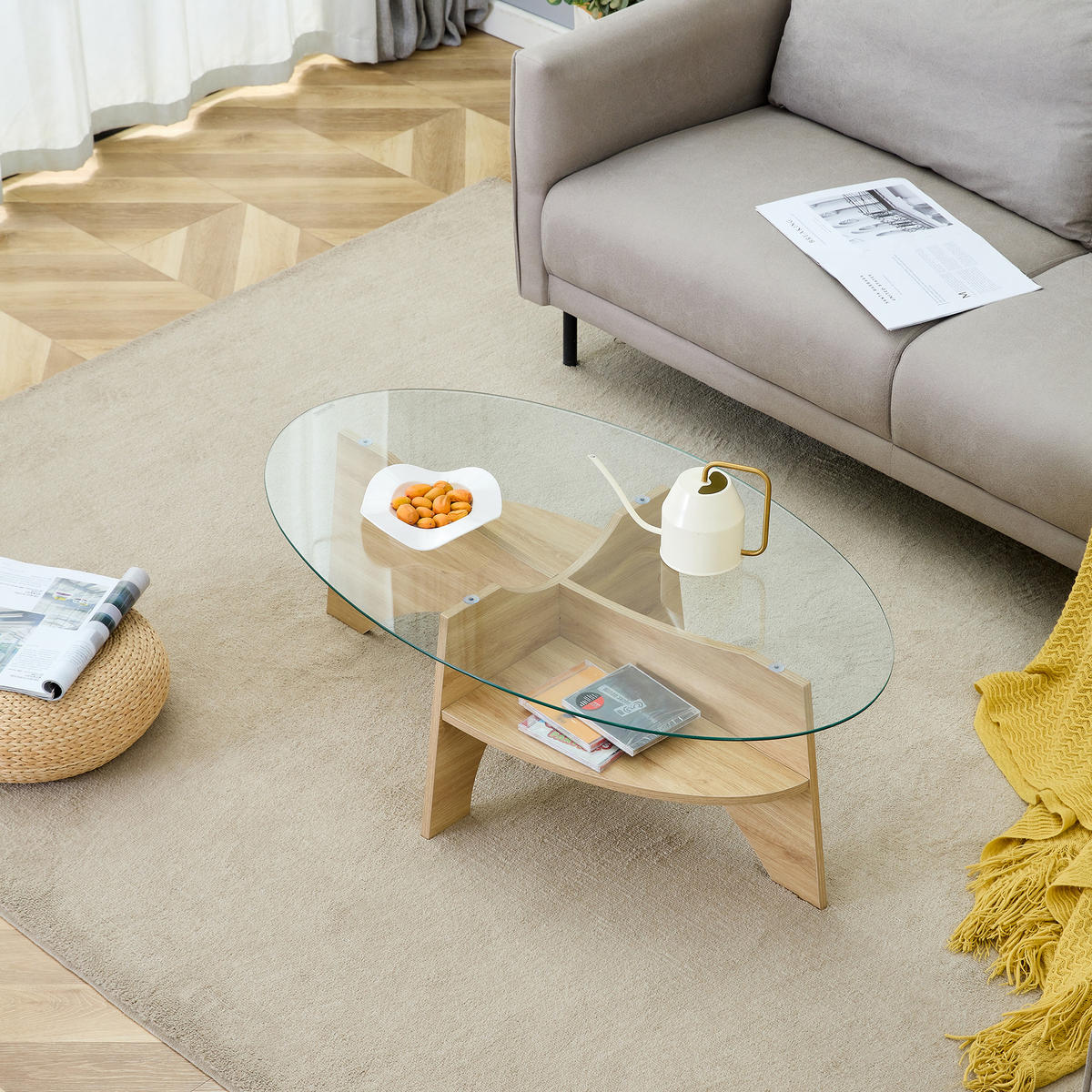 COUCHTISCH aus MDF 104x60x45 cm und Sicherheitsglas Transparent mit Ablage - Transparent, Glas (104.9/60/45cm) - IVMEU
