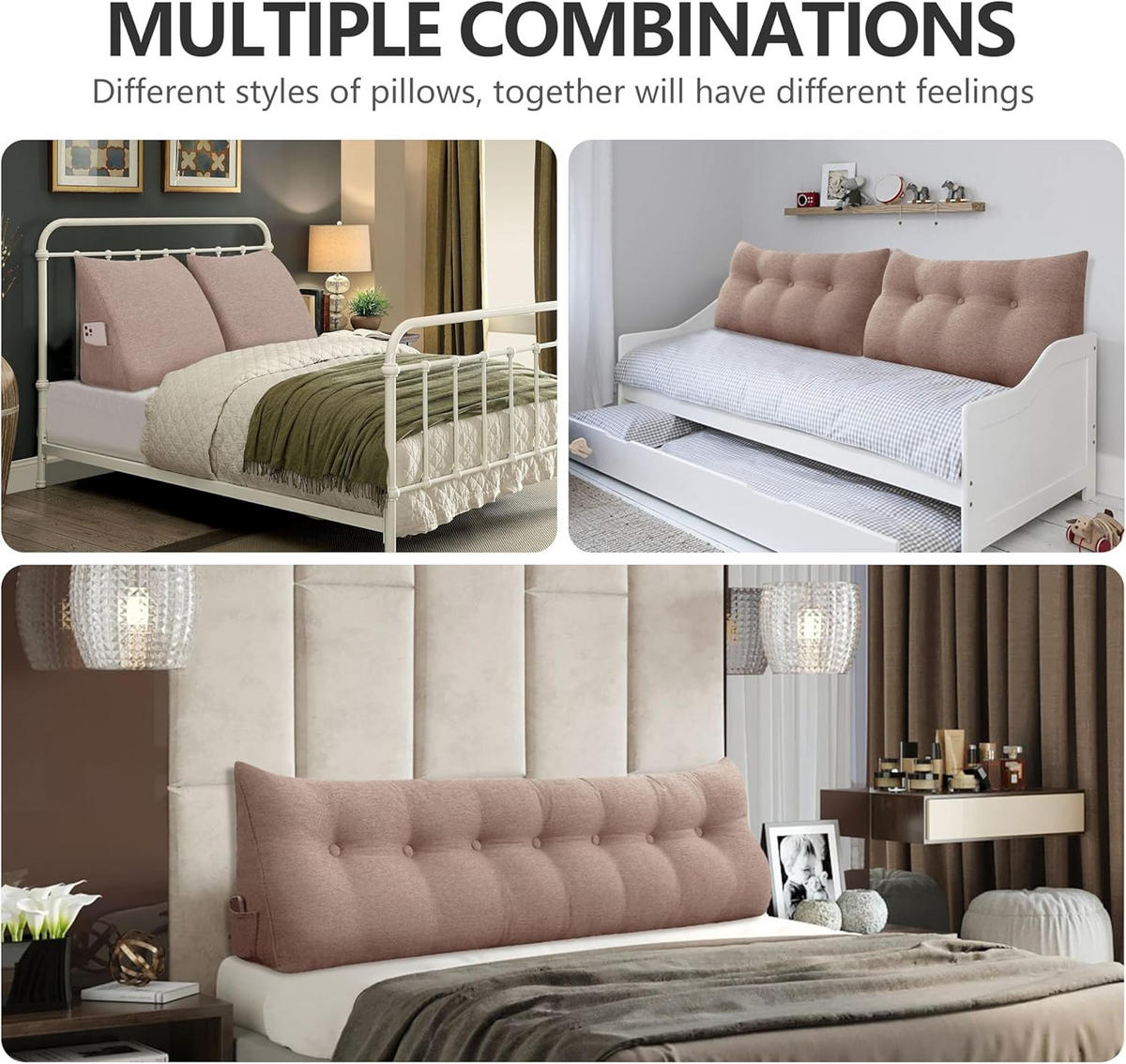 RÜCKENKISSEN für Bett Leinenlook Mauve 180 cm - Pink, Textil (50/180cm) - Vercart