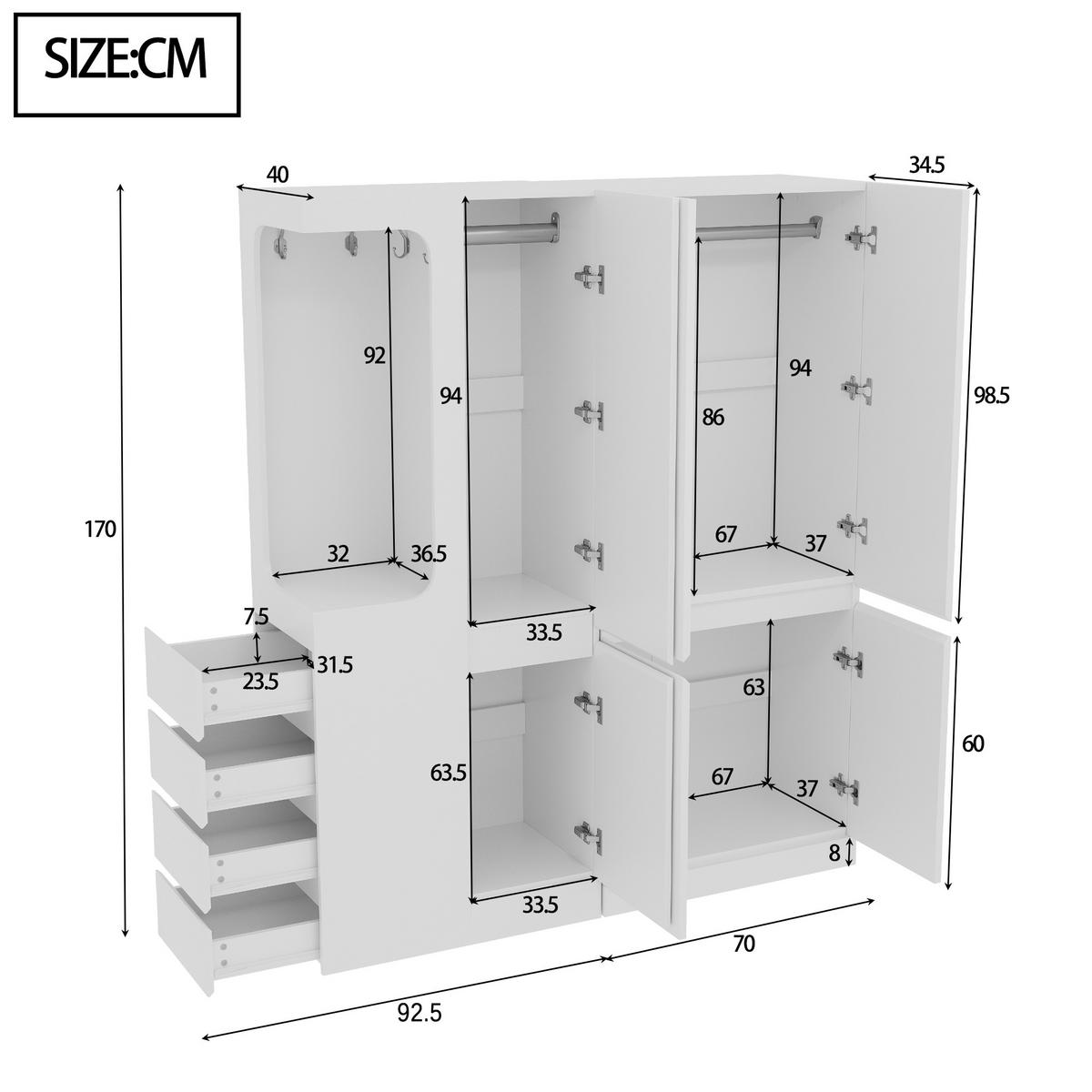 KLEIDERSCHRANK 140x40x170cm Schubladen Stauraum Weiß Links - Weiß, Holz (140/170/40cm) - FLIEKS