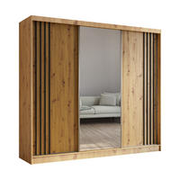 KLEIDERSCHRANK mit Spiegel-Schiebetüren und Aluminium-Leisten, LED-Beleuchtung - NALLA - 240 cm Artisan+Artisan+Schwarz - Schwarz/Eiche Artisan, Holzwerkstoff (240/216/61cm) - ALTDECOR