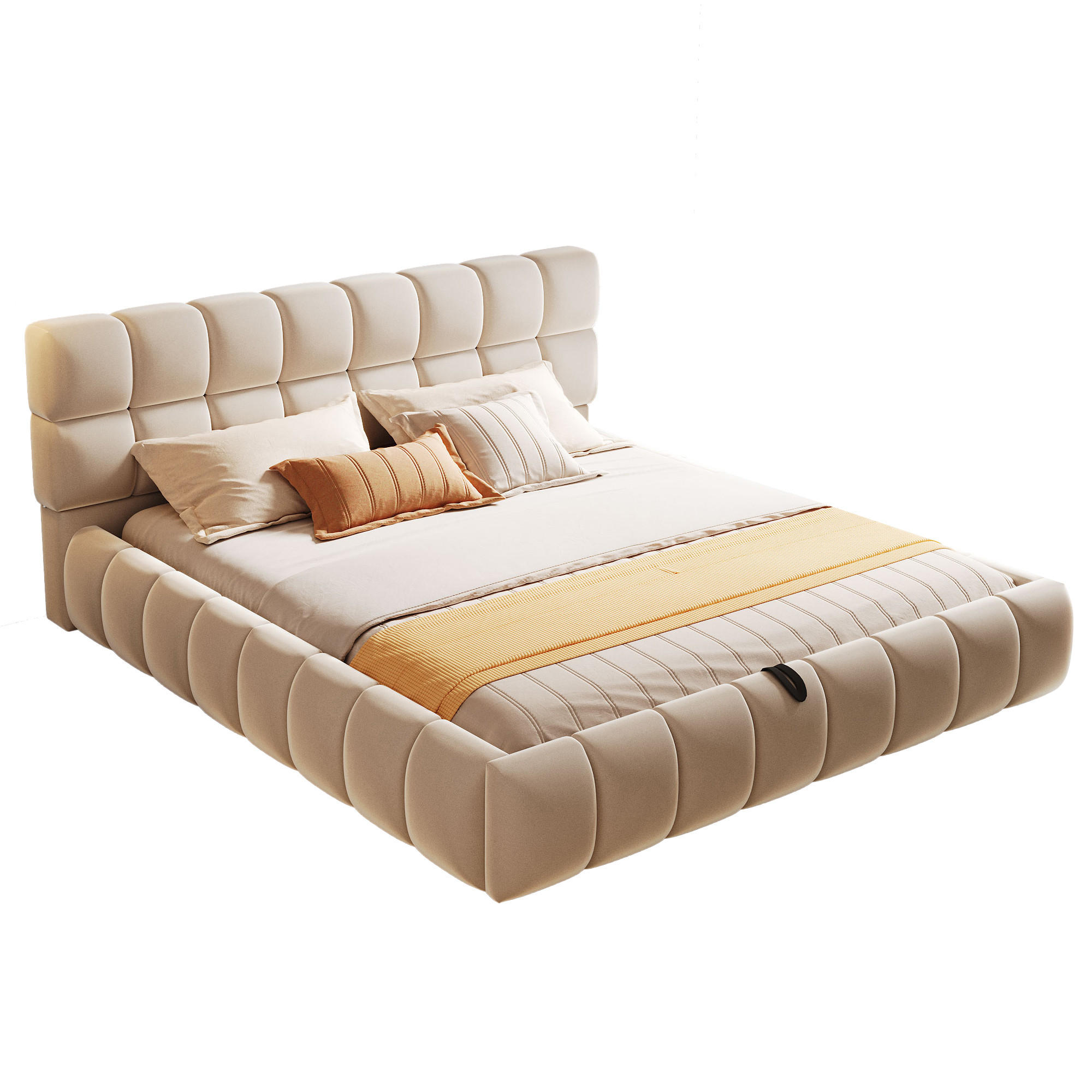 POLSTERBETT 140/200 cm in Beige Samt mit Bettkasten - Beige, Holzwerkstoff/Textil (140/200cm) - WISHDOR