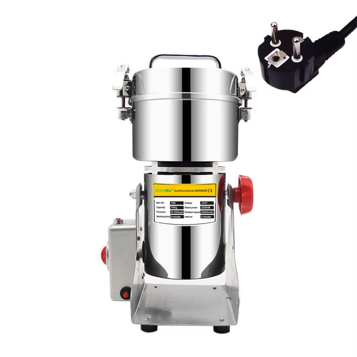 KAFFEEMÜHLE 700g Gewürze Kräuter Getreide Mahlmaschine - Silberfarben, Metall (13.5/37/15.5cm) - Bextcok