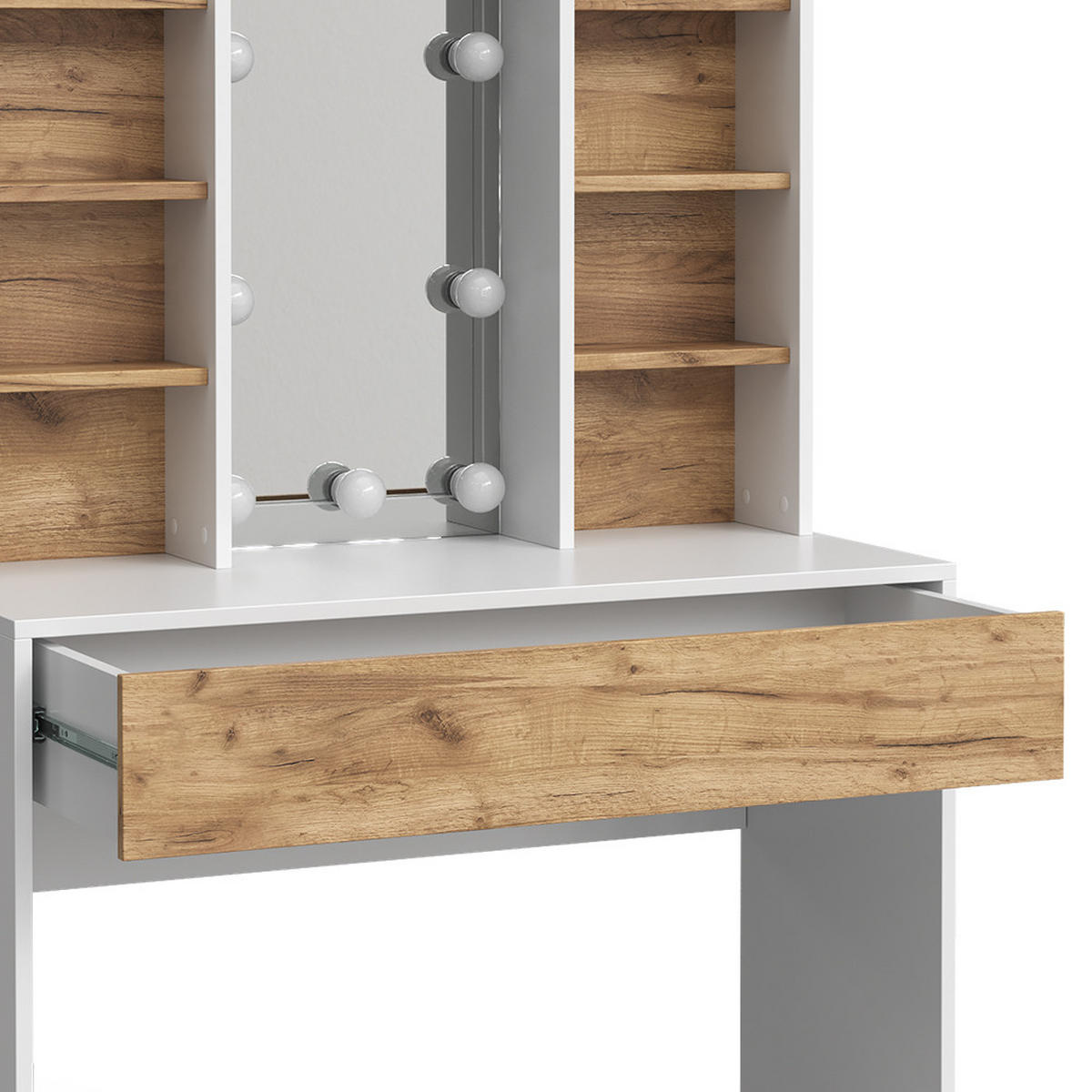 SCHMINKTISCH Alexa Goldkraft Eiche/Weiß 93 cm mit LED Beleuchtung - Honigeiche/Weiß, Holzwerkstoff (93/147/40cm) - Vicco