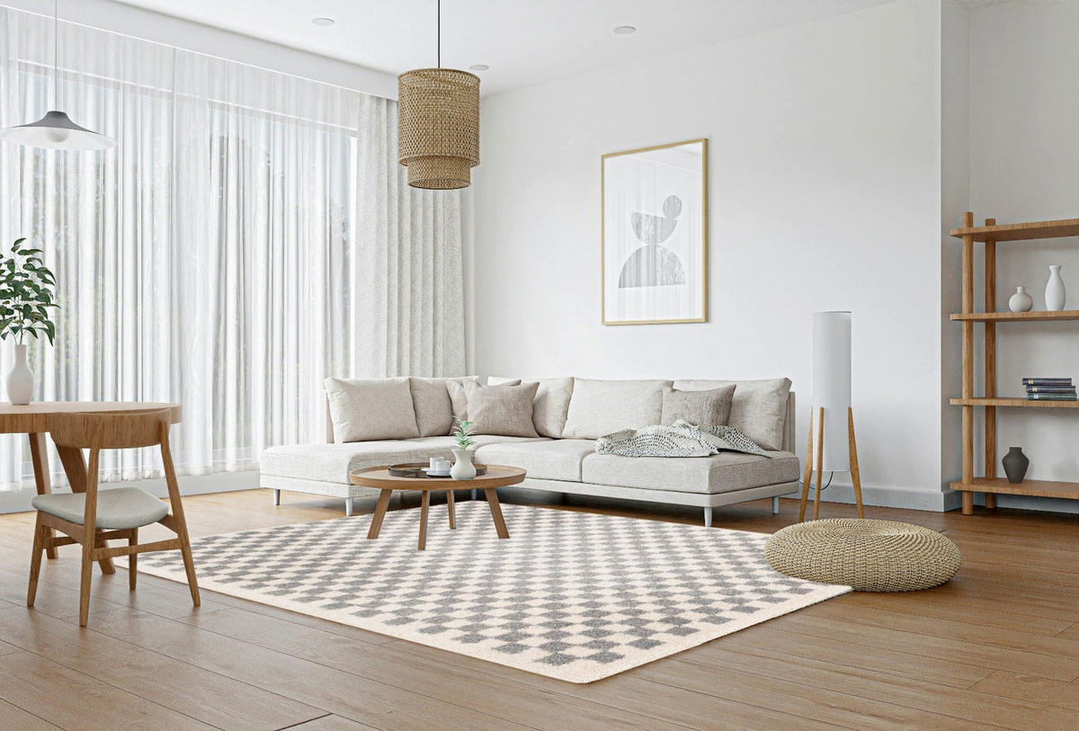 TEPPICH kariert langflorig weich voluminös grau - Grau, Textil (80/150cm) - AFK Living