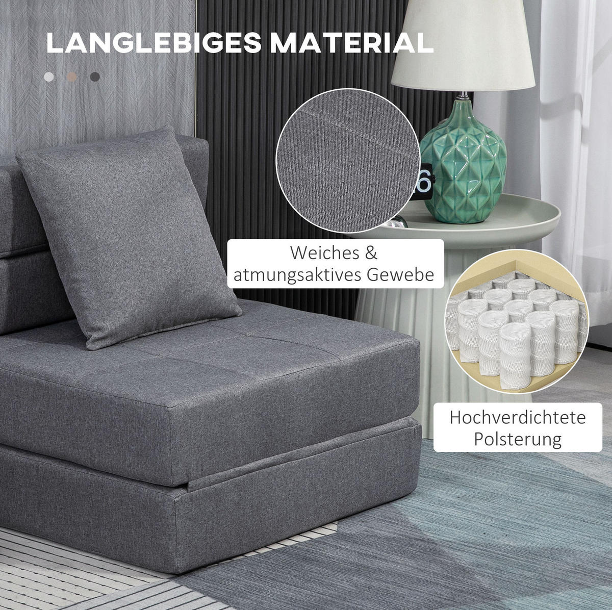 SCHLAFSESSEL mit Liegefläche 70/174 cm – klappbar und platzsparend - Dunkelgrau, Textil (70/61/70cm) - BEAOK