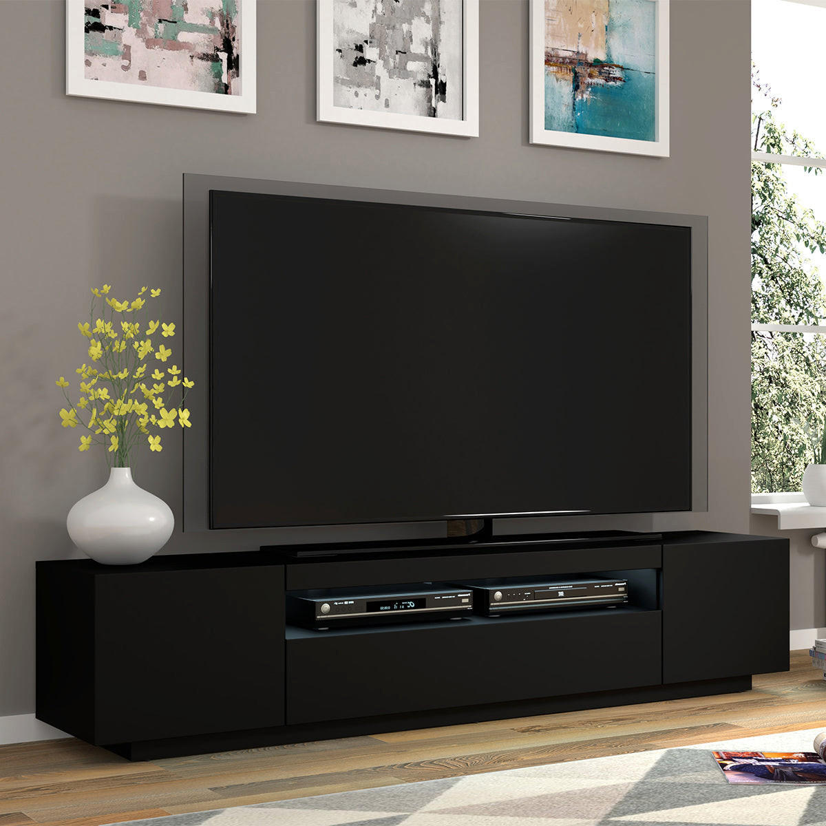 TV STOLÍK Aurus Čierna - čierna, kompozitné drevo (200/36/37cm) - Petits-meubles
