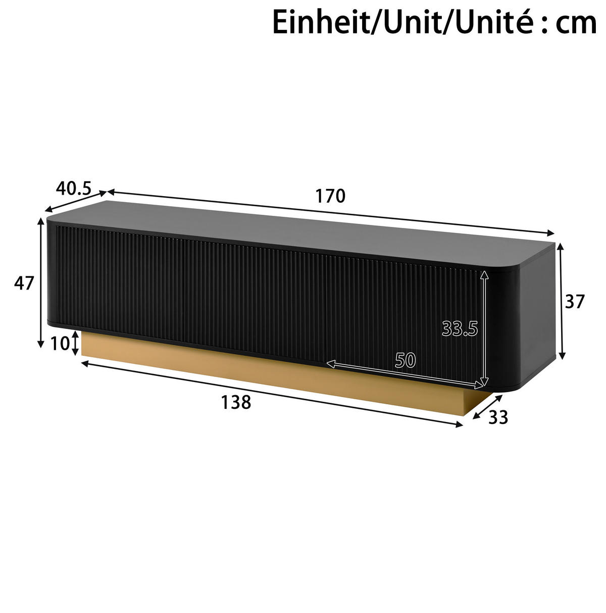 LOWBOARD 170/40,5/47 cm aus MDF und Holzwerkstoff mit Kabelmanagement Schwarz - Schwarz, Holzwerkstoff (170/47/40.5cm) - Modenvie