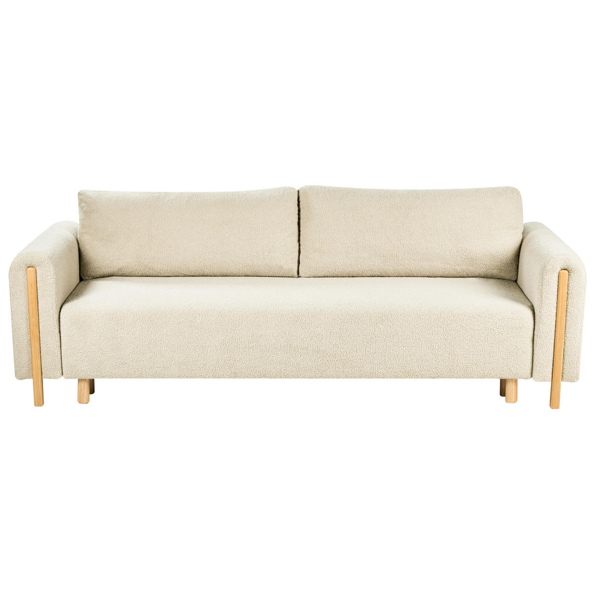 ROZKLÁDACÍ POHOVKA 3-místná Bouclé Krémově bílá s úložným prostorem Kvam - krémová, textil (242/85/99cm) - Beliani