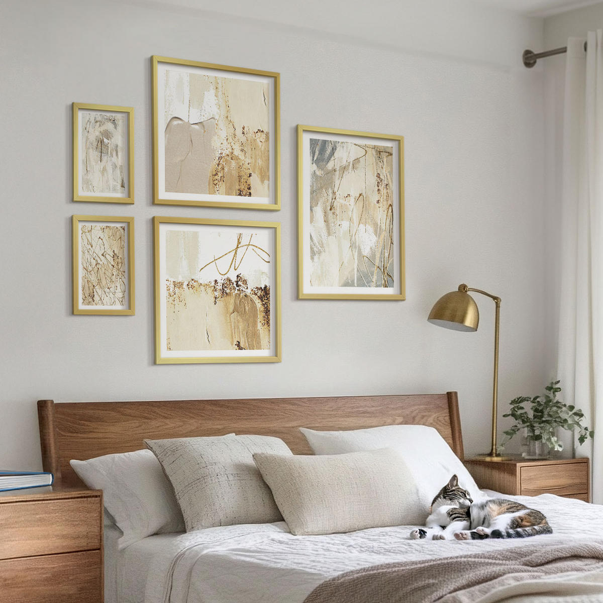 BILDER SET 5er Set - 50x50 cm & 20x30 cm & 40x60 cm Goldrahmen - Haus am Wasser, Toastsegelboot - Goldfarben, Kunststoff (40/60cm) - TULUP