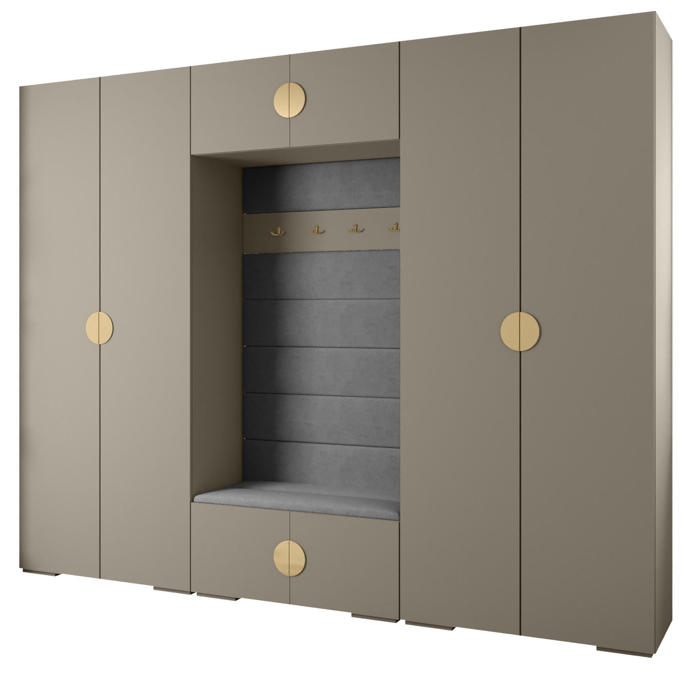 Abiks Möbel Garderoben-Set Kaschmir, Grau, Gold 300x236.7x47 cm