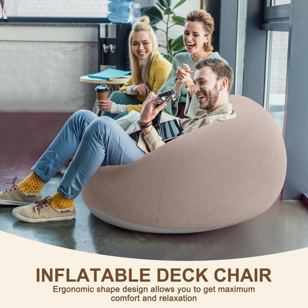 SITZSACK für Erwachsene, aufblasbar, faltbar und tragbar kaffeefarben - Currygelb, Kunststoff (103/60/103cm) - Kaket