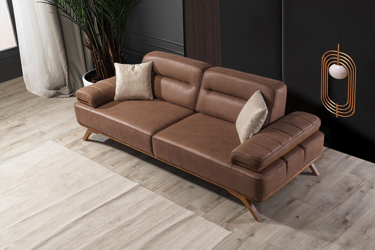 3 Sitzer SOFA Andorra Samt Braun - Braun, Holz/Textil (235/83/97cm)