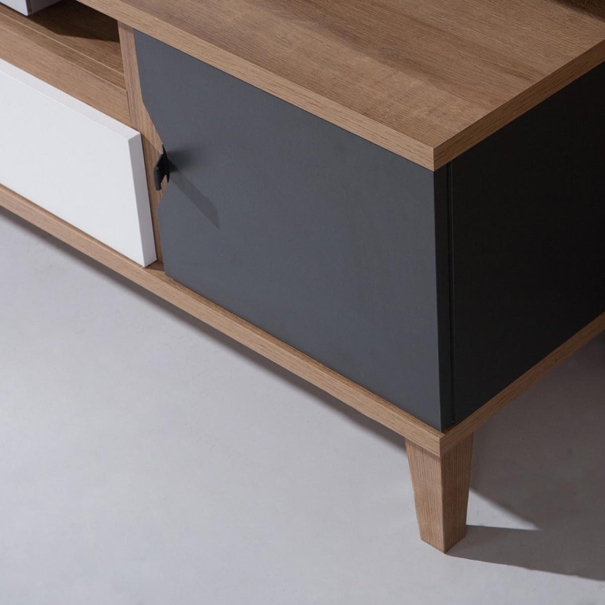 JUGENDBETT Moreno mit Bettkasten 90×200, Eiche gold/mattweiß/graphit - Eichefarben/Graphitfarben, Holzwerkstoff/Kunststoff - Beautysofa