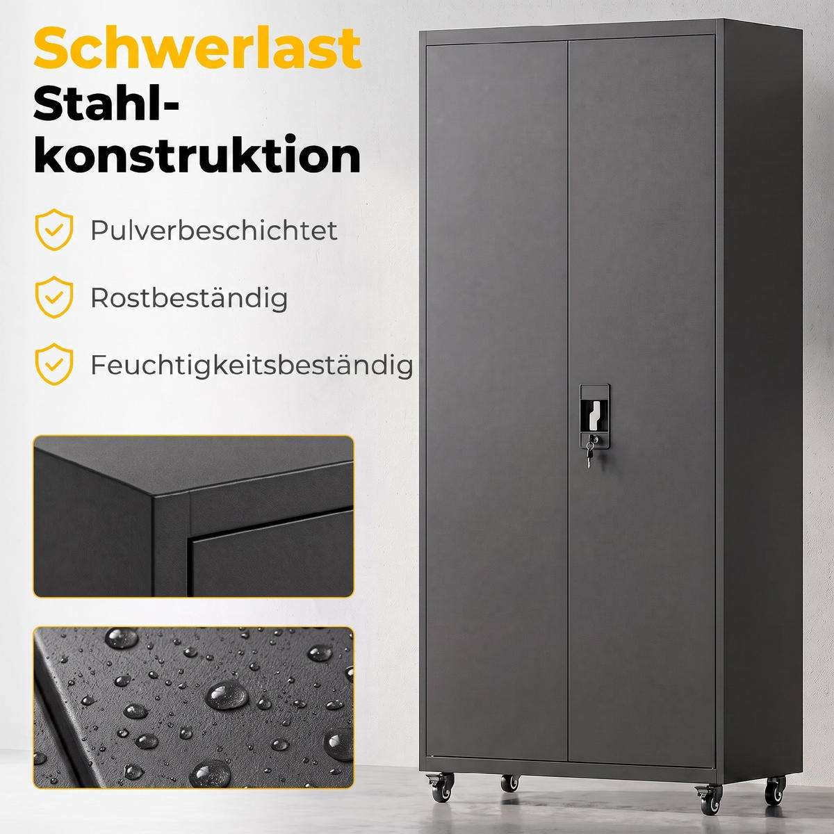 METALL-AUFBEWAHRUNGSSCHRANK Stahl Schwarz - Schwarz, Metall (40/180/80cm) - HOMCOM