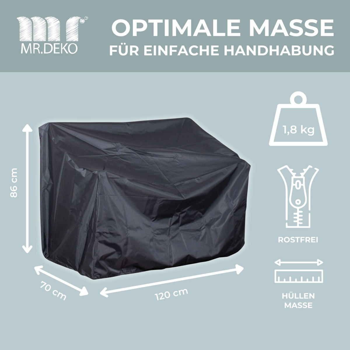 SCHUTZHÜLLE Aero Protect Dunkelgrau für Gartenbänke 2-Sitzer - Grau, Metall (130/86/70cm) - Mr. Deko