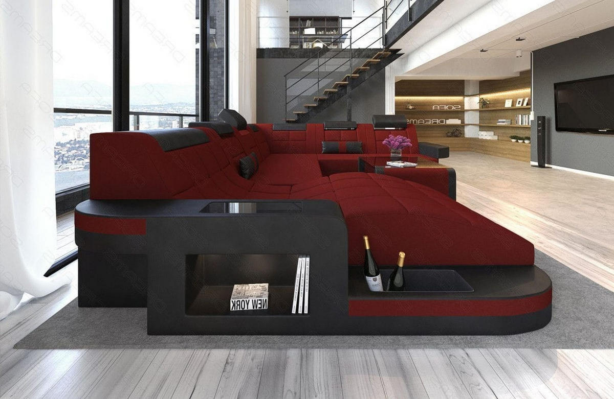 WOHNLANDSCHAFT Wave Dunkelrot Schwarz Mikrofaserstoff - Dunkelrot, Kunststoff (379/80/274cm)