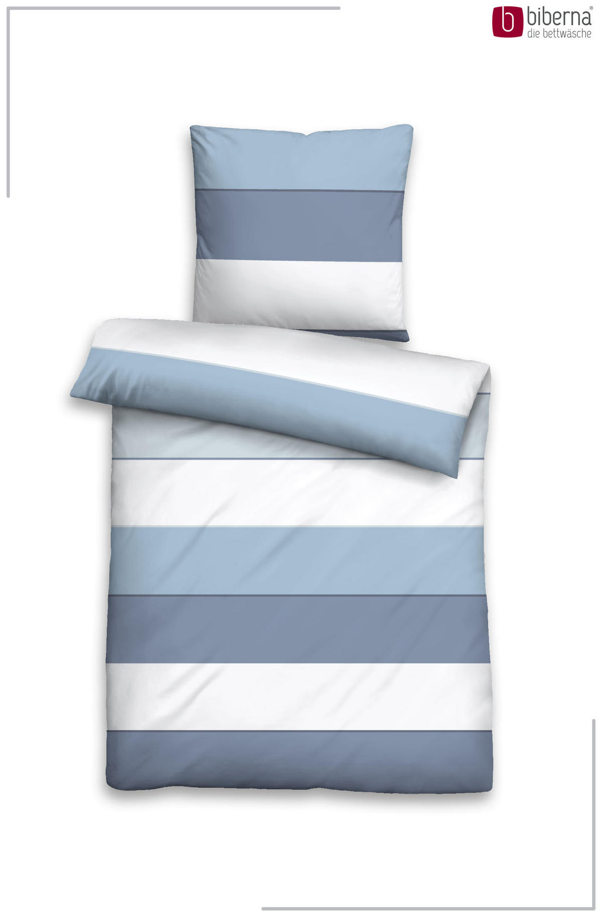 BETTWÄSCHE-GARNITUR Premium Satin Blockstreifen taubenblau, 135x200 cm + 80x80 cm - Blaugrau, Textil (135/200cm) - biberna