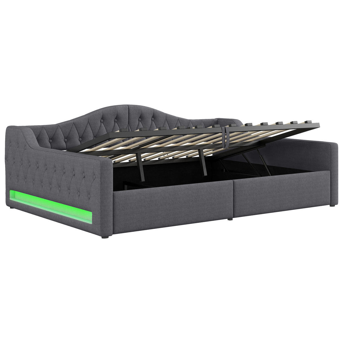 POLSTERBETT 140/200 cm Grau mit LED-Beleuchtung und Stauraum aus Leinen - Grau, Holzwerkstoff (140/200cm) - OKWISH