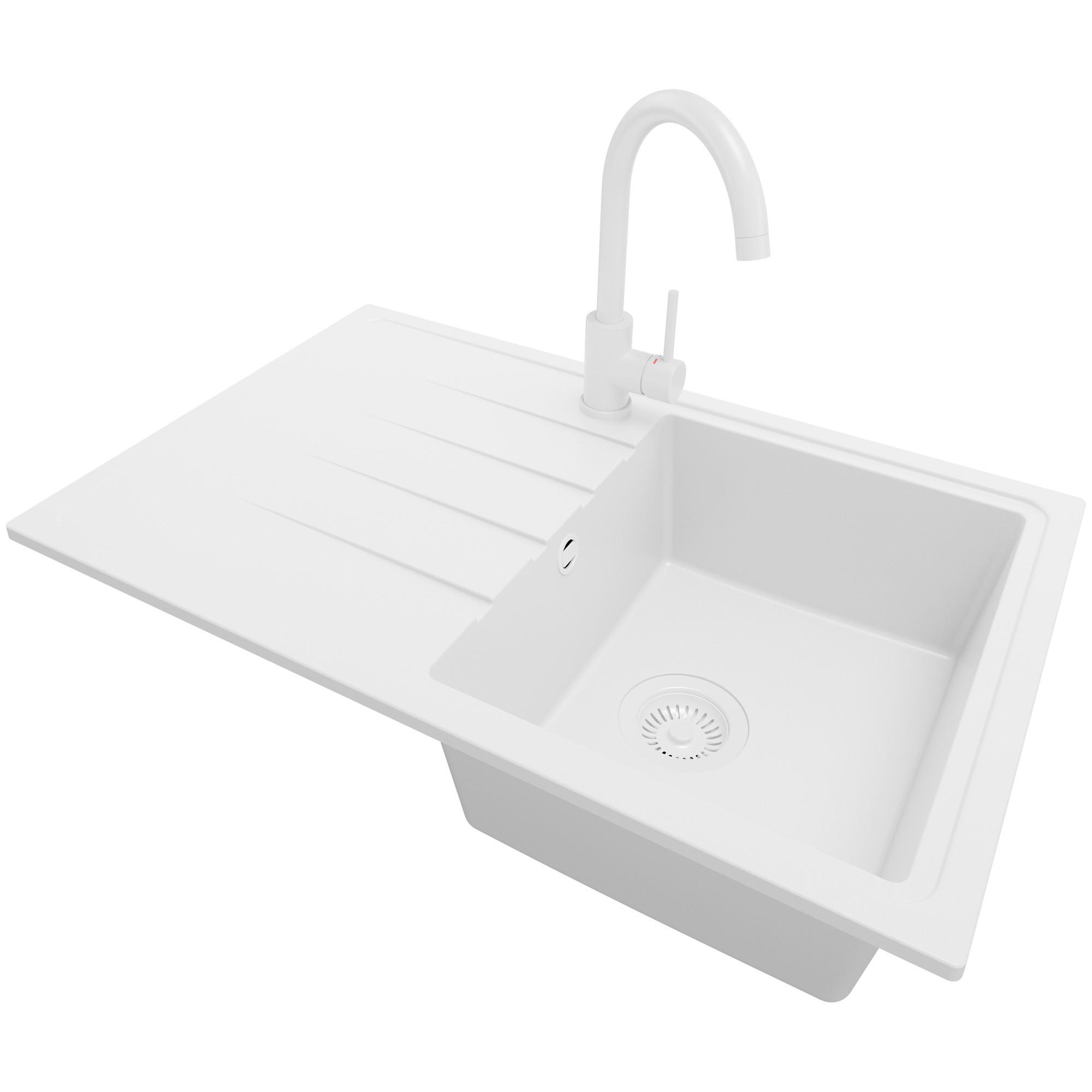 GRANITSPÜLE Mailand, 2-er set Alles Weiß 78/50 cm 1 Becken + Küchenarmatur 32/20 cm + Ablauf-Set ab 45er Unterschrank - Weiß, Kunststoff (78/19/50cm) - Primagran