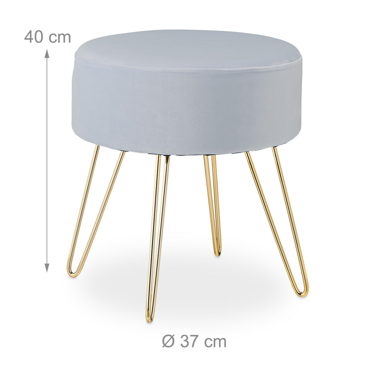 SAMT-HOCKER - Grau, Holzwerkstoff/Textil (37/40/37cm) - Relaxdays