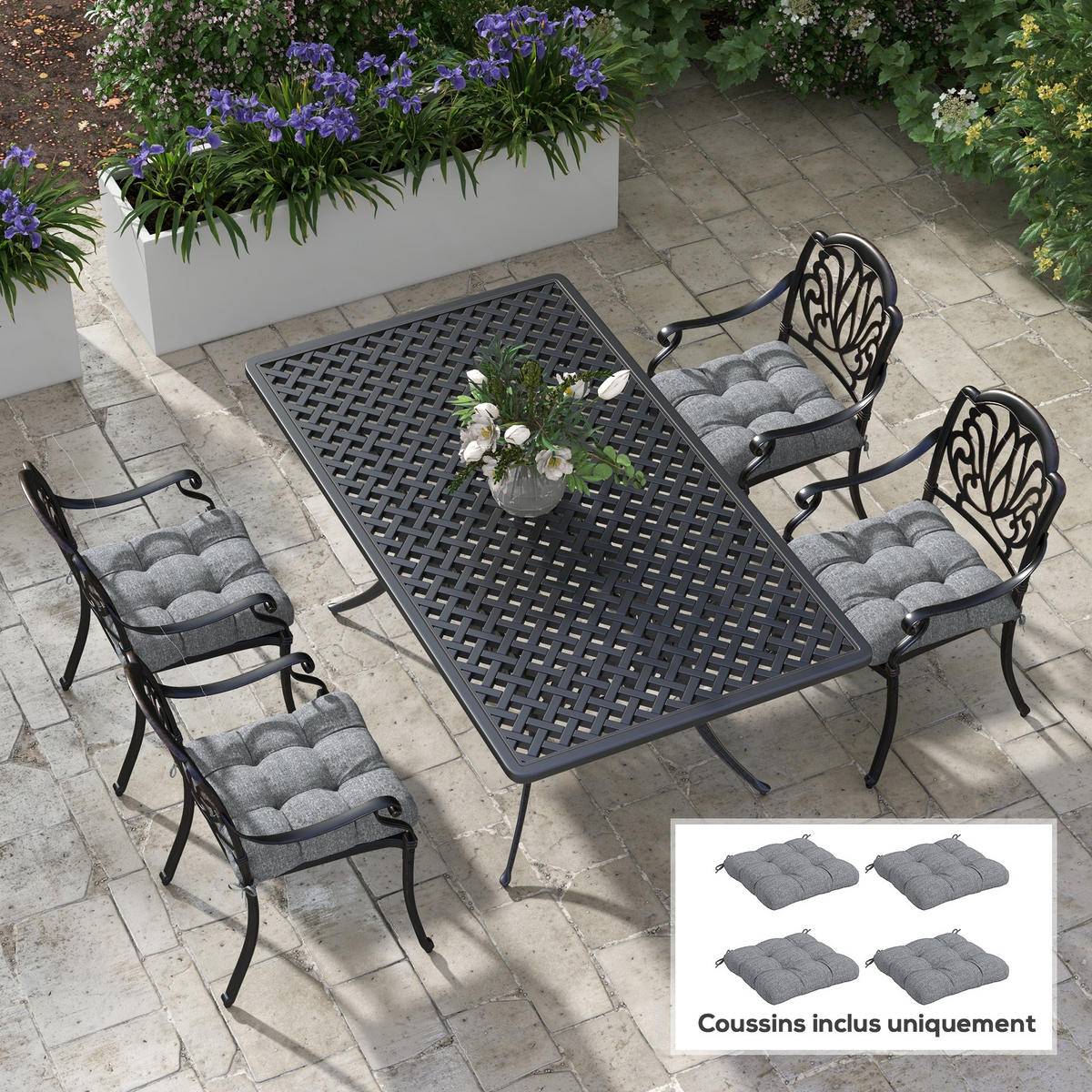 SITZKISSEN DE-17703 4er-Set 48x48 cm mit Steppung Grau - Grau, Textil (48/48/10cm) - ComfortXL
