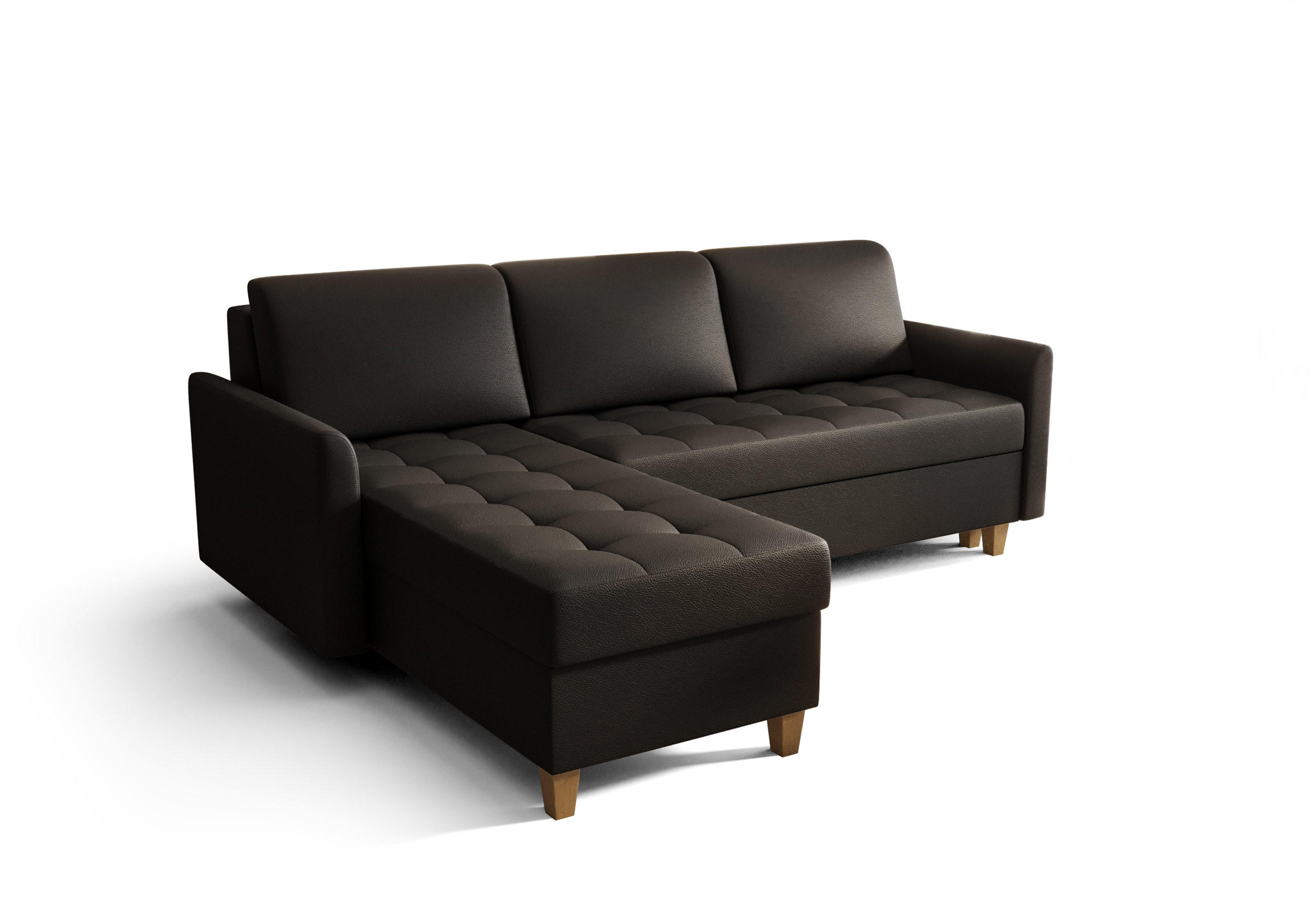 ECKSOFA KONGO RBN08, Eckcouch in L-Form mit Schlaffunktion, Farbe: Schwarz, Kunstleder, Ottomane Links - Schwarz, Textil (240/180cm) - O-Sofa