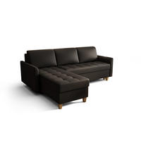 ECKSOFA KONGO RBN08, Eckcouch in L-Form mit Schlaffunktion, Farbe: Schwarz, Kunstleder, Ottomane Links - Schwarz, Textil (240/180cm) - O-Sofa