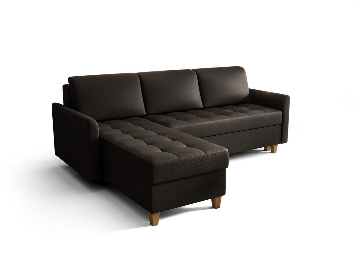 ECKSOFA KONGO RBN08, Eckcouch in L-Form mit Schlaffunktion, Farbe: Schwarz, Kunstleder, Ottomane Links - Schwarz, Textil (240/180cm) - O-Sofa