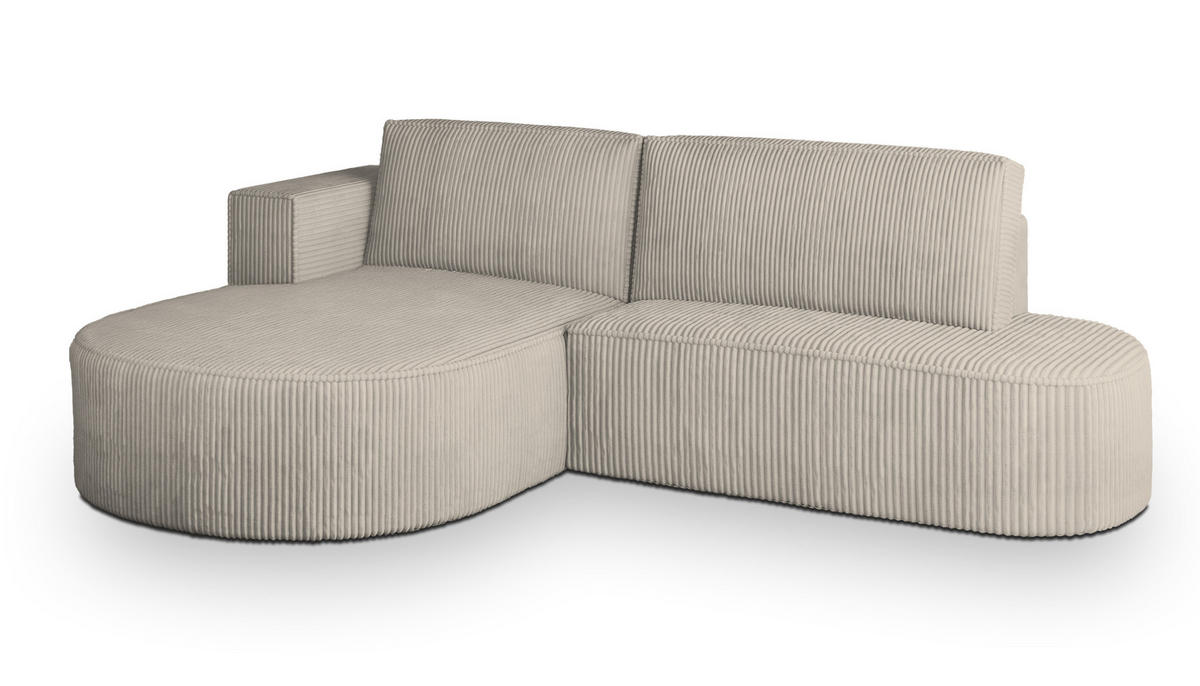 ECKSOFA CORTIO P L-S Creme Kordstoff mit Schlaffunktion - Creme, Holz (265/174cm) - MASSENO