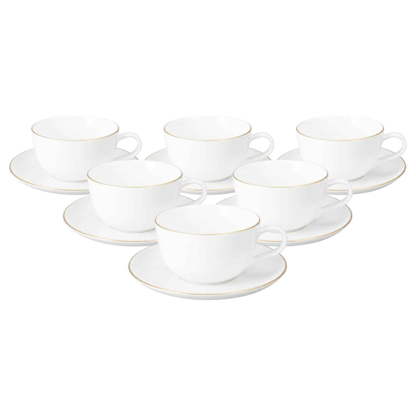 TEETASSEN MIT UNTERTASSEN Liberty Goldrand weiß-gold 280 ml 6er Set - Goldfarben/Weiß, Keramik (0.28L) - Seltmann Weiden