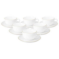 TEETASSEN MIT UNTERTASSEN Liberty Goldrand weiß-gold 280 ml 6er Set - Goldfarben/Weiß, Keramik (0.28L) - Seltmann Weiden