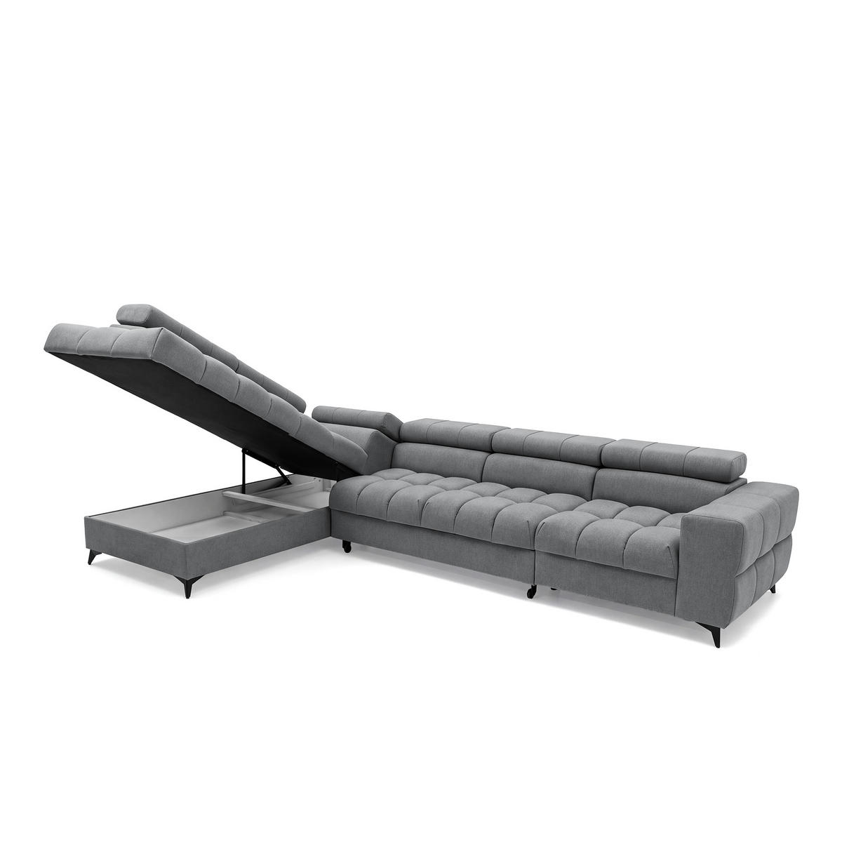 ECKSOFA PUDDING MAXI L Links mit Schlaffunktion 125x195 Velours Dunkelgrau - Dunkelgrau/Schwarz, Holz/Textil (203/350cm) - Muffo
