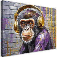 WANDBILD affe im kopfhörer - Lila, Textil (60/40cm) - Feeby