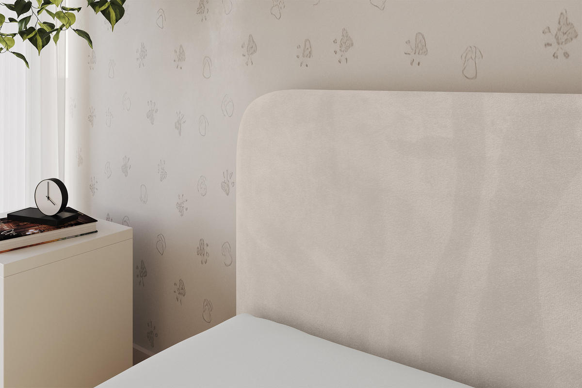 EINZELLBETT Jugendbett mit Bettkasten und Matratze H3/H4, Rechts - ALVY 90x200 Beige - Sandfarben, Holzwerkstoff/Textil (90/200cm) - ALTDECOR