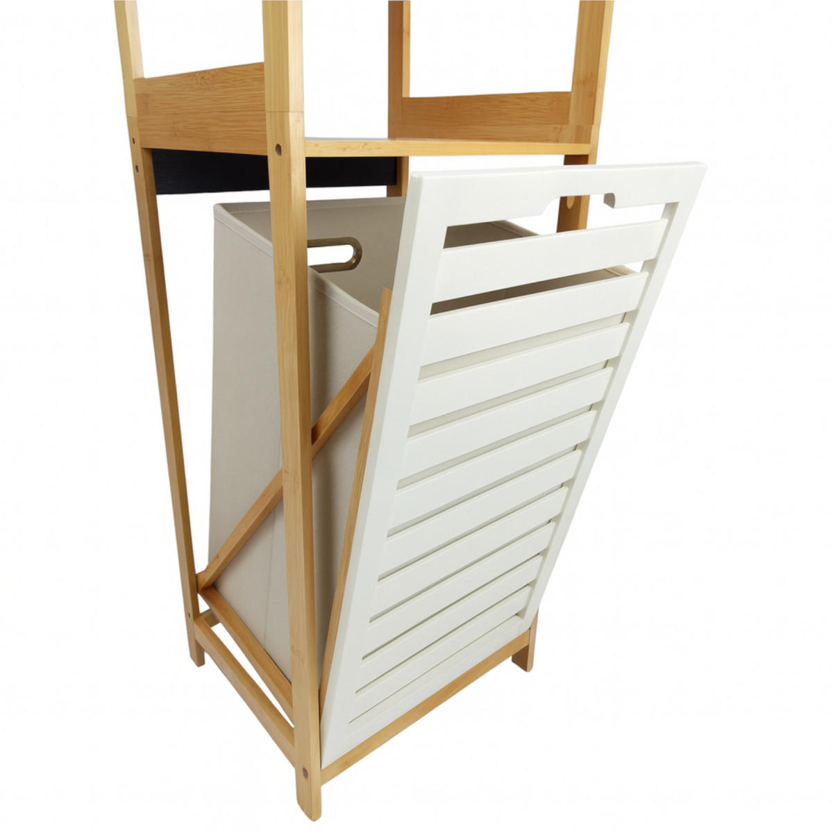 BADEZIMMERREGAL Bambus Weiß Wäschekorb 36/33/130 cm - Hellbraun/Weiß, Holz (36/130/33cm) - Begryf