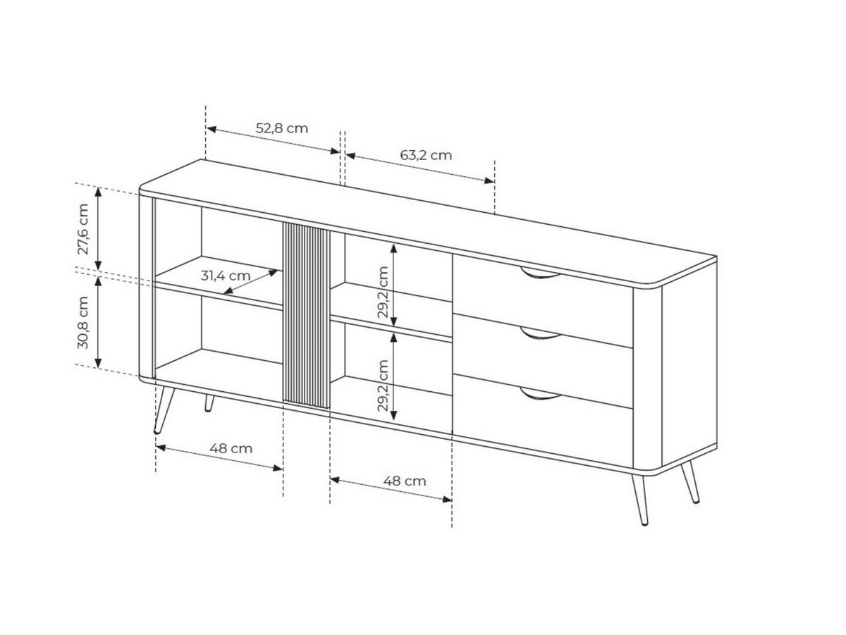 SIDEBOARD Arvis Eiche Dunin, Zweitürig mit Schubladen - Eichefarben/Schwarz, Holzwerkstoff (195/81/38cm) - Bettso