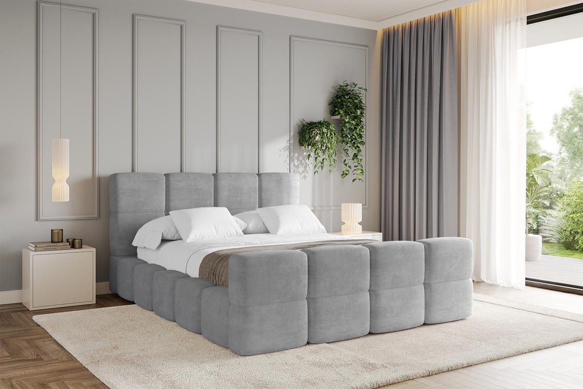 POLSTERBETT mit Bettkasten und Lattenrost, Bett mit Kopfteil, Boxbett ohne Matratze, Doppelbett mit Stauraum - NATA-Z 120x200 Grau - Anthrazit, Holzwerkstoff/Textil (120/200cm) - ALTDECOR