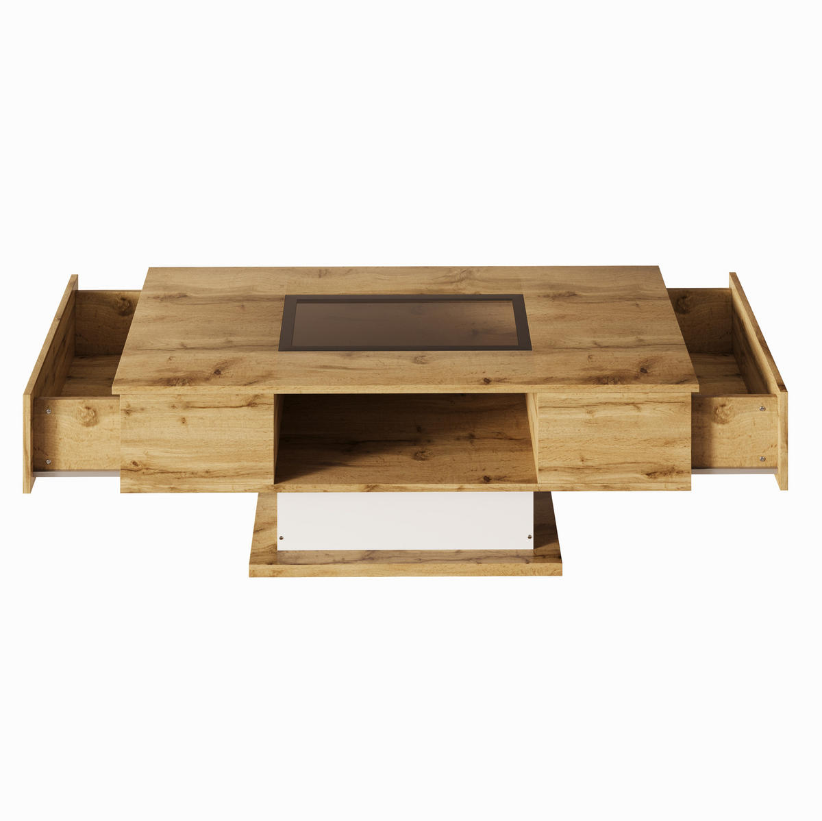 COUCHTISCH 110.2/60 cm Natur aus Spanplatte mit Glas und LED-Beleuchtung - Naturfarben, Holzwerkstoff (110.2/60/39.7cm) - OKMYHOME