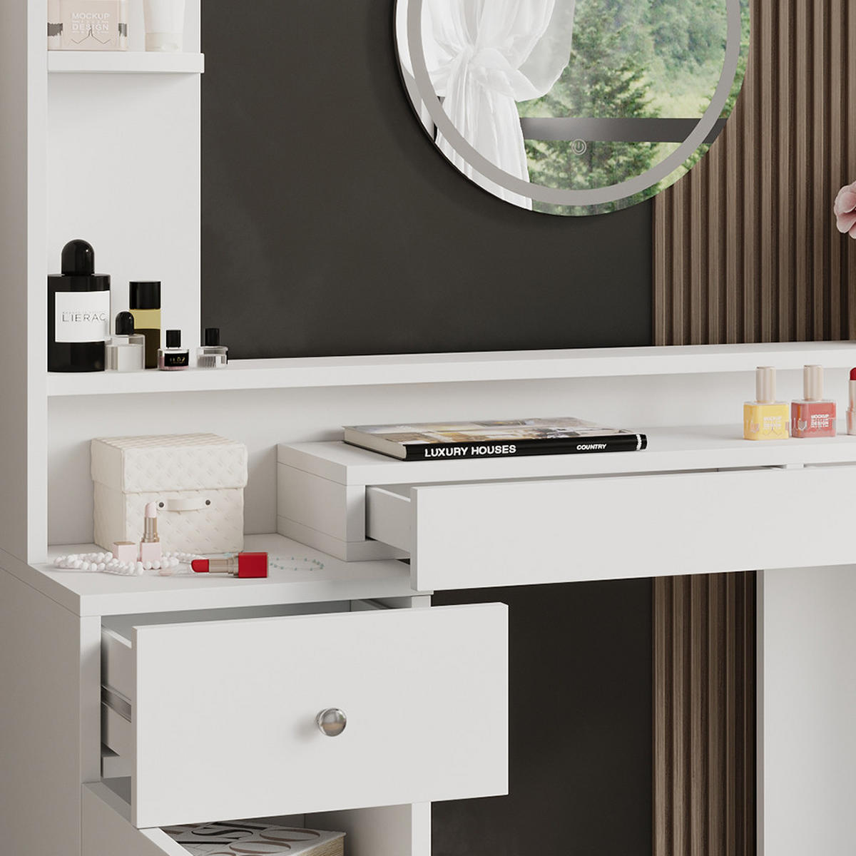 SCHMINKTISCH Garant Weiß 116 cm mit LED Beleuchtung - Weiß, Holzwerkstoff (116/137/39.5cm) - Vicco