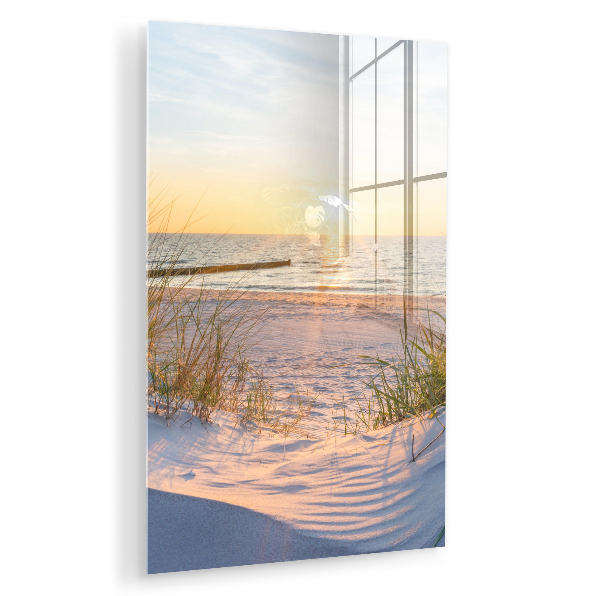 ACRYLGLASBILD Strand - Sonne - Düne - Gras - Sand - Horizont 40x60 cm - Hellblau, Glas (40/60cm) - MuchoWow
