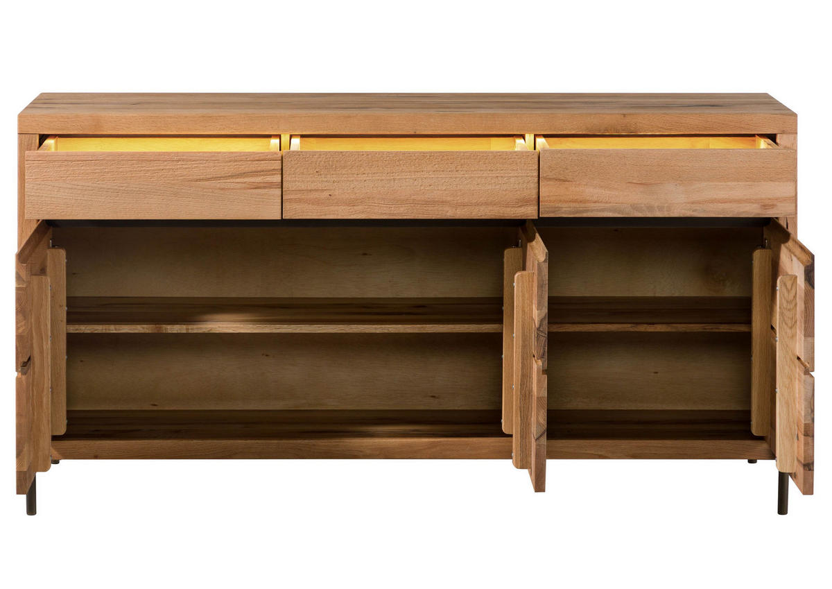SIDEBOARD Wild-/Zerreiche 155x47x80 natur geölt MONTREUX LUX #100 - Braun, Holz (155/80/47cm) - Massivmoebel24